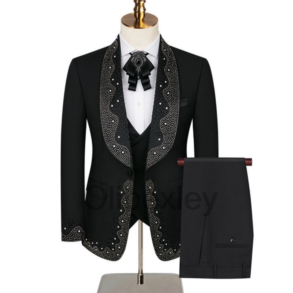 Mens Grooming Tools - Olibexley Diamond Crystal Men Suit Rhinestone