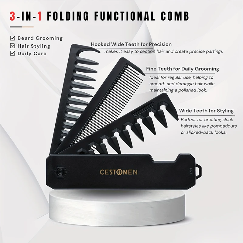 3-in-1 Folding Beard Comb for  - Mens Grooming Box review and price